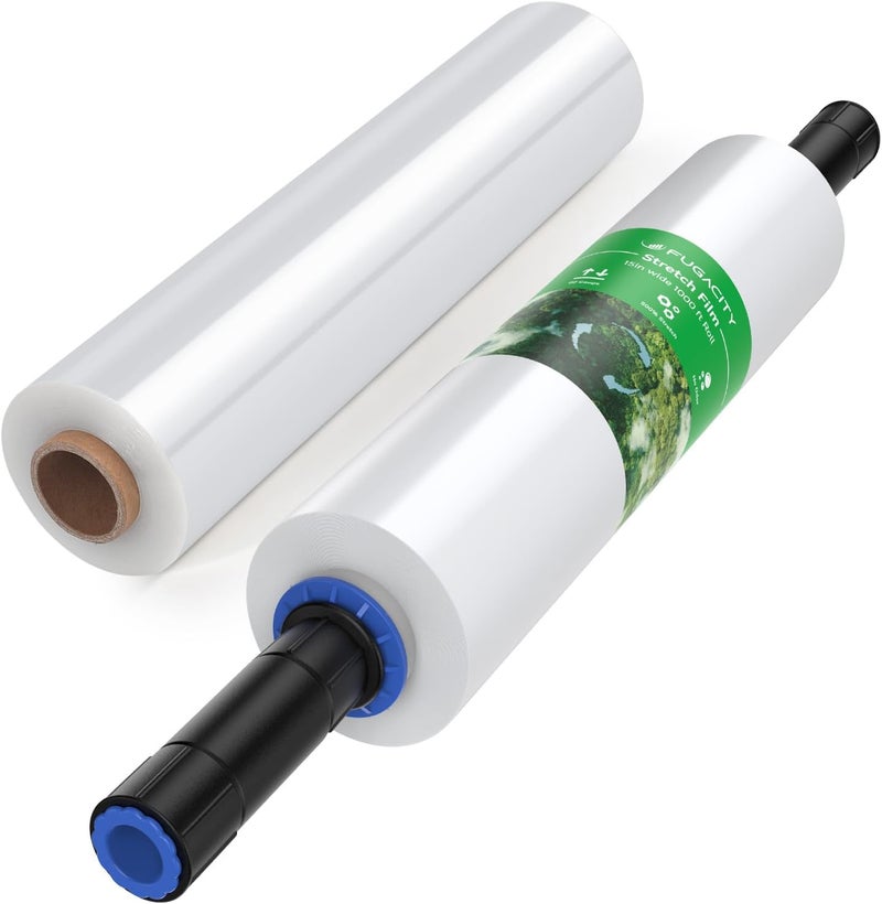 FugaCity Stretch Wrap Film-15 IN 1000 FT 60 Gauge (2 Roll with Handles) Shrink Wrap for Furniture Wrapping Shipping, Moving Supplies Clear Plastic Wrap, Heavy Duty Industrial Strength,500% Stretch - Image 1